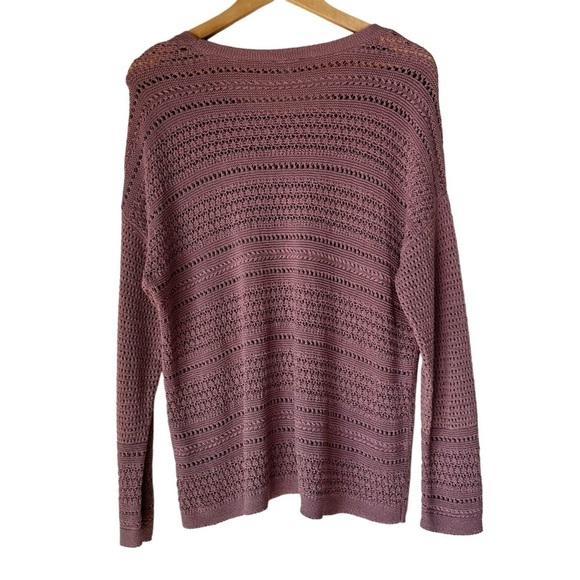 J. Jill Mauve Pink Open Weave Crochet Long Sleeve Knit Sweater MP - Picture 5 of 7